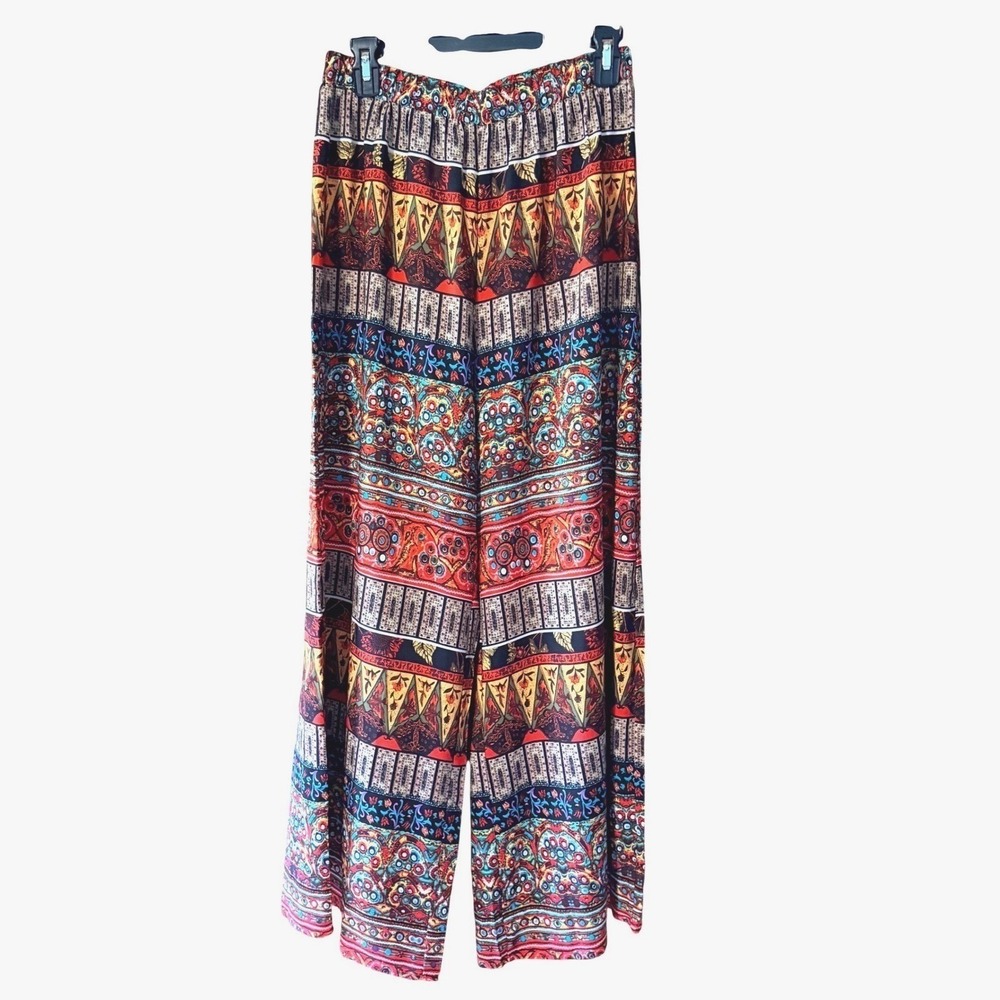 Wide Leg Palazzo Pants Women Large Multicolor Boho Paisley whimsical colored‎ - Picture 2 of 9